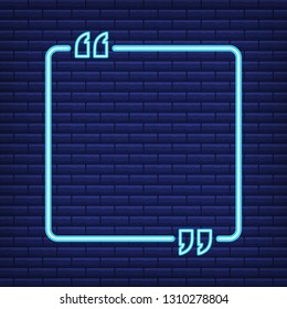 Quote. Vector Neon Quote Box, Shining on Blue Background. Vector stock illustration.