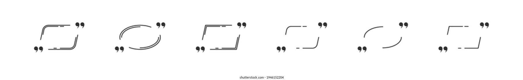 Quote vector text frame, quotation border set flat black line style saying remark typography illustration.