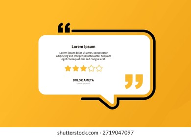 Gráfico de caixa de texto entre aspas com classificação de estrela em um plano de fundo amarelo.