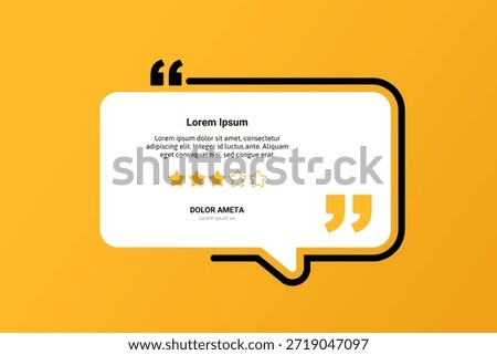 Quoted text box graphic with star rating on a yellow background.
