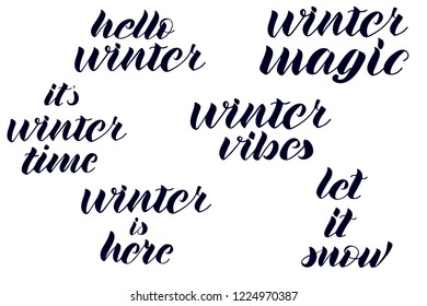 Quotes about winter. Winter lettering. Hand lettered. Isolated on white background.