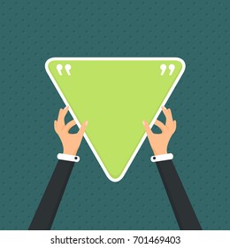 Quotes Banner Template, Flat Style Hands Hold Blank Text Card Vector Illustration