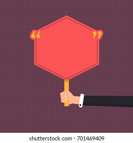 Quotes Banner Template, Flat Style Hands Hold Blank Text Card Vector Illustration