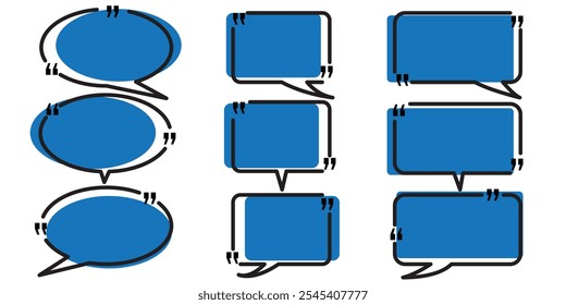 colección del marco de la caja de citas, icono de la caja de citas, texto de citas en la burbuja de discurso, cajas de burbujas de discurso con ilustración de comillas