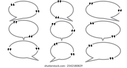 vetor de quadro de caixa de cotações, caixa de cotações de balão de fala, conjunto de coleta de ícone de caixa de cotações 