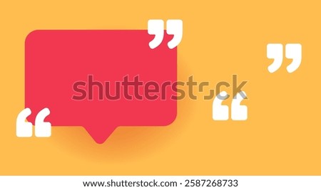 Quotes bubble speech icon as testimonial text box frame vector modern graphic illustration, comment message textbox with quotation mark logo sign symbol yellow red, feedback note layout, memo word