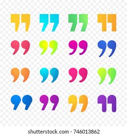 Quotes or citation comma sign or quote mark icons. Vector isolated color gradient flat quotes symbols for discussion chat or conversation blockquote.