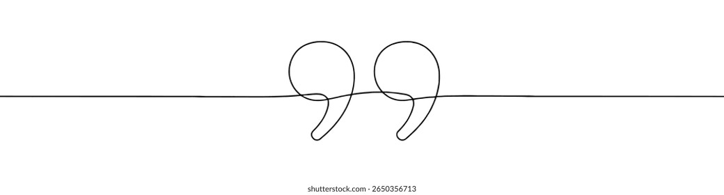 Anführungszeichen durchgehende einzeilige Zeichnung. Anführungszeichen-Symbol. Vektorgrafik.