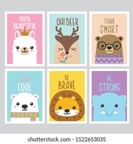 Quotes cute animals cards design