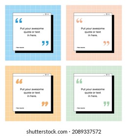 Quotes design template. Four square banner design with Old computer aesthetic theme.