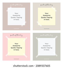 Quotes design template. Four square banner design with Paper and pastel colors theme.