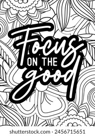 Quotes Flower Coloring Page Beautiful black and white illustration for adult coloring book