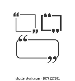 Quotes frame black vector icon set. Quote template glyph symbols.