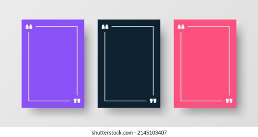 Quotes Frame Template Set. Collection of Blank Quote Borders with Quotation Marks Isolated on Colour Background