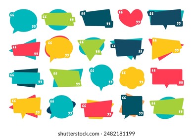 Quotes frames. Quote remark, mention quotations frame and callout text template. Talk remark quotation frames, citation memo or dialog box bubble. Isolated vector symbols set