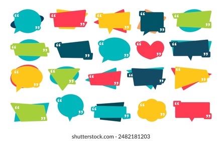 Quotes frames. Quote remark, mention quotations frame and callout text template. Talk remark quotation frames, citation memo or dialog box bubble. Isolated vector symbols set