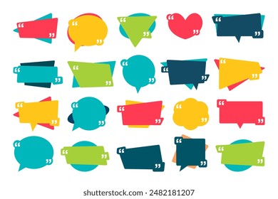 Quotes frames. Quote remark, mention quotations frame and callout text template. Talk remark quotation frames, citation memo or dialog box bubble. Isolated vector symbols set
