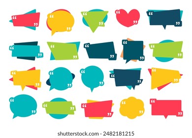 Quotes frames. Quote remark, mention quotations frame and callout text template. Talk remark quotation frames, citation memo or dialog box bubble. Isolated vector symbols set