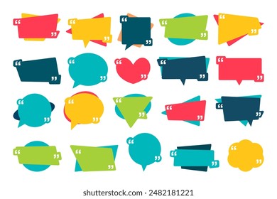 Quotes frames. Quote remark, mention quotations frame and callout text template. Talk remark quotation frames, citation memo or dialog box bubble. Isolated vector symbols set