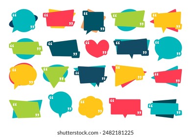 Quotes frames. Quote remark, mention quotations frame and callout text template. Talk remark quotation frames, citation memo or dialog box bubble. Isolated vector symbols set