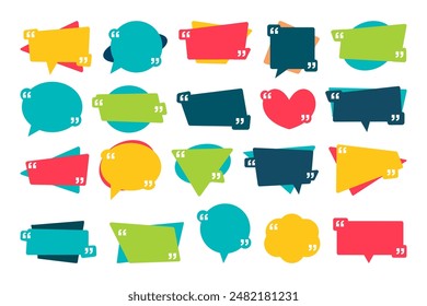 Quotes frames. Quote remark, mention quotations frame and callout text template. Talk remark quotation frames, citation memo or dialog box bubble. Isolated vector symbols set