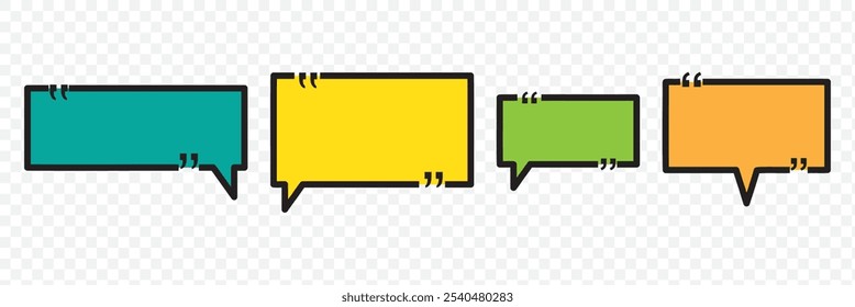 Comillas y marcos. Comentario de cita, marco de citas de mención y Plantilla de texto de llamada. Marcos de comillas de comentarios de conversación, memorando de citas o burbuja de cuadro de diálogo. Conjunto de símbolos de Vector aislados. eps 10.