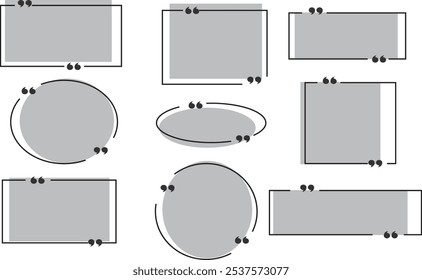 Comillas y marcos. Conjunto de marcos de comillas. Marcos de cuadro de cita con diseño de bordes para comentario, título, cita, chat, blog, nota, marca e información. Colección del borde del texto. eps 10