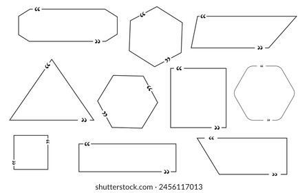 Quotes frames. Quotes frames set. Tex border collection. Templates of texting black line quote frames for definition, remark, and citation design. Vector illustration. EPS 10