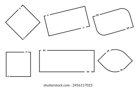 Quotes frames. Quotes frames set. Tex border collection. Templates of texting black line quote frames for definition, remark, and citation design. Vector illustration. EPS 10