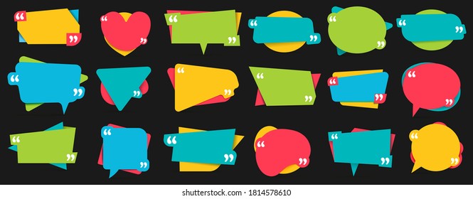 Quotes frames. Vector text banner template for comment talk, frame remark and speech quotation message collection illustration