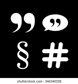 quotes,  hash tags and Paragraph - vector icon set