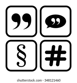 quotes,  hash tags and Paragraph - vector icon set