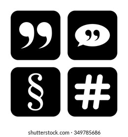 quotes,  hash tags and Paragraph - vector icon set