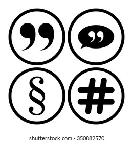 quotes,  hash tags and Paragraph - vector icon set