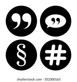 quotes,  hash tags and Paragraph - vector icon set