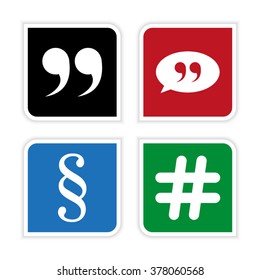 quotes;  hash tags and Paragraph  - vector icon set