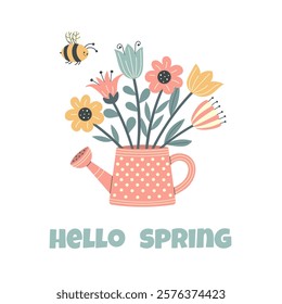 Quotes hello spring. Springtime hand drawn prints design. Template for cards, posters, postcards, prints and stickers. Isolated vector illustration.