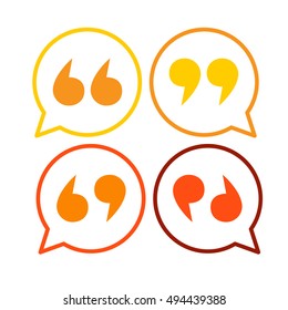 Quotes Icon Quotation Mark Colorful Set Flat Vector Illustration