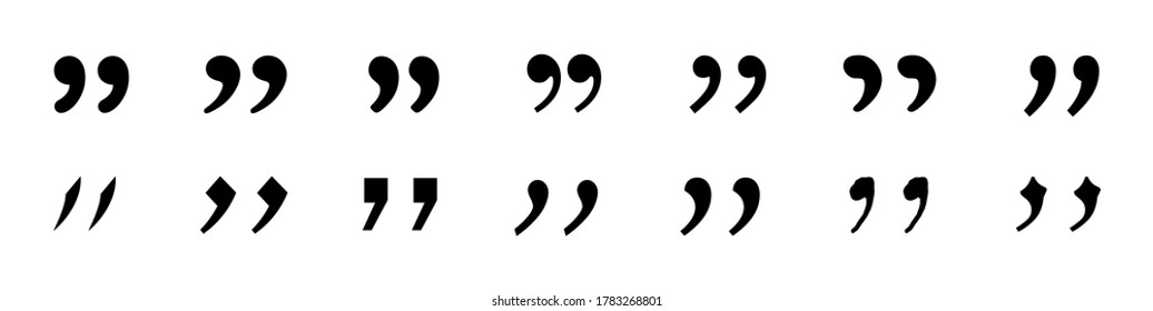 Quotes icon set. Set of quotes or com. Comma , quotation mark. Black signs isolated on white background. Vector illustration