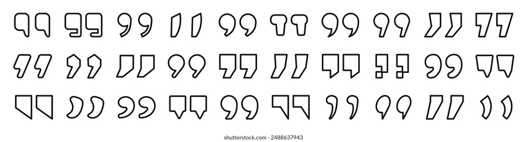 Quotes icon set. Commas set. Linear style.