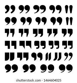 Quotes icon set. Quotation mark black isolated symbols, vector illustration