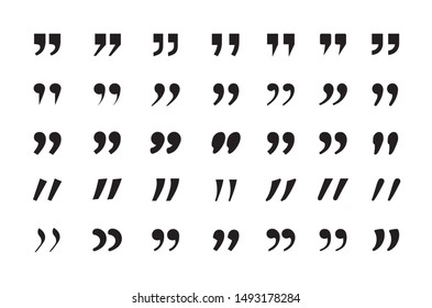 Quotes icon set. Quotation marking speech punctuation excerpt commas double comma. Vector flat style quotes signs illustration.