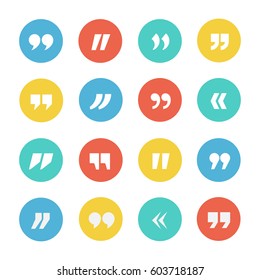 Quotes icon vector set on a white background. Signs for quotation, excerpts or statements. Quote marks button in flat style. 