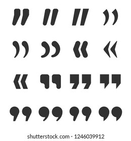 Quotes icons. Quote marks comma, speech excerpt remark icon and citation commas or speech quotation mark. Comma and double quotes silhouette isolated vector symbols set