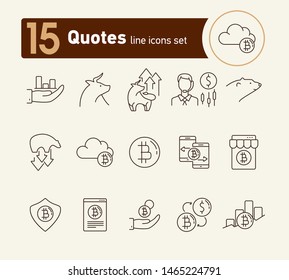 Quotes line icon set. Profit, trend, bitcoin. Stock market concept. Can be used for topics like cryptocurrency, investment, commerce