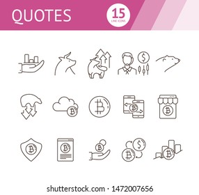 Quotes line icon set. Profit, trend, bitcoin. Stock market concept. Can be used for topics like cryptocurrency, investment, commerce