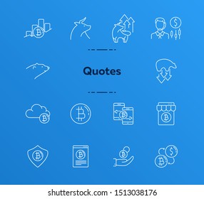 Quotes line icon set. Profit, trend, bitcoin. Stock market concept. Can be used for topics like cryptocurrency, investment, commerce