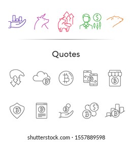 Quotes line icon set. Profit, trend, bitcoin. Stock market concept. Can be used for topics like cryptocurrency, investment, commerce