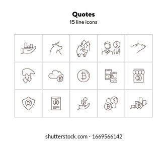 Quotes line icon set. Profit, trend, bitcoin. Stock market concept. Can be used for topics like cryptocurrency, investment, commerce