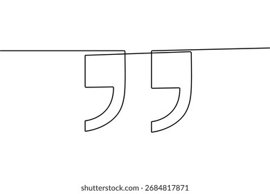 Quotes mark abstract continuous one line drawing isolated minimal outline style vector illustration